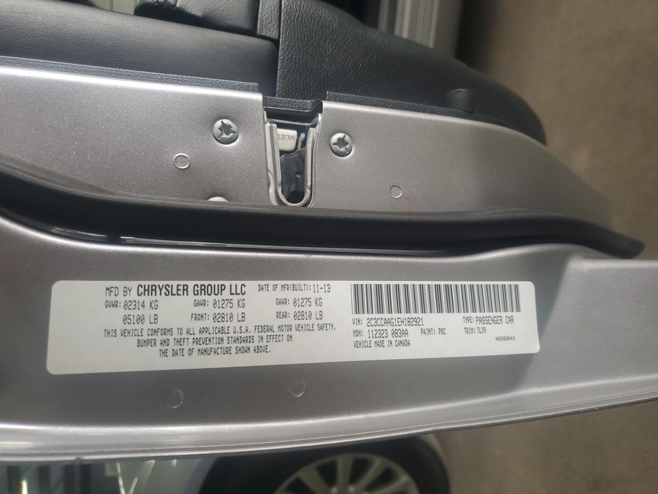 2014 Chrysler 300 VIN: 2C3CCAAG1EH182921 Lot: 66348754