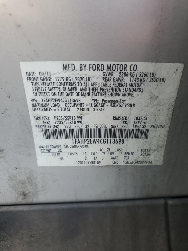 1FAHP2EW4CG113698 2012 Ford Taurus Sel