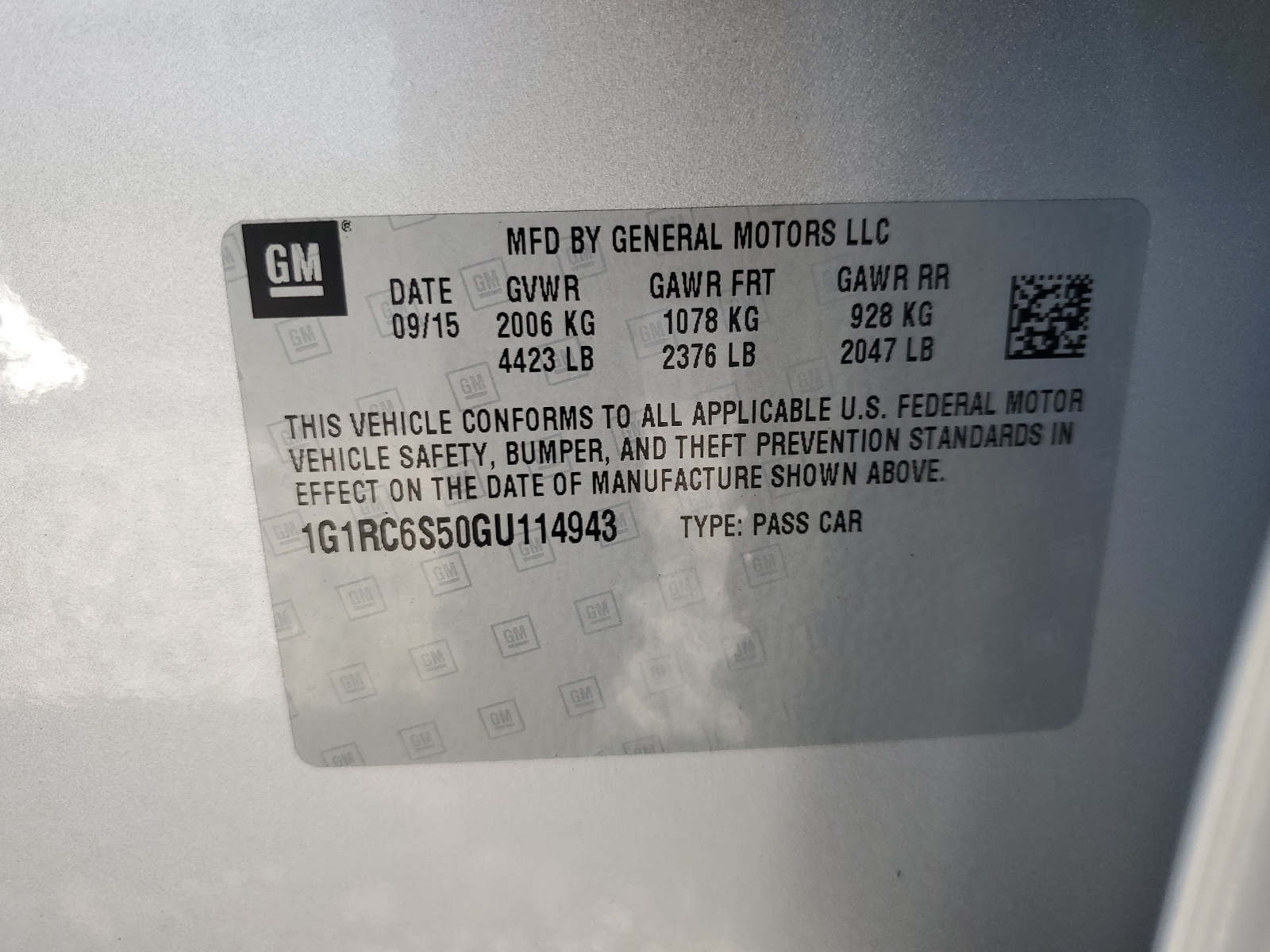 1G1RC6S50GU114943 2016 Chevrolet Volt Lt