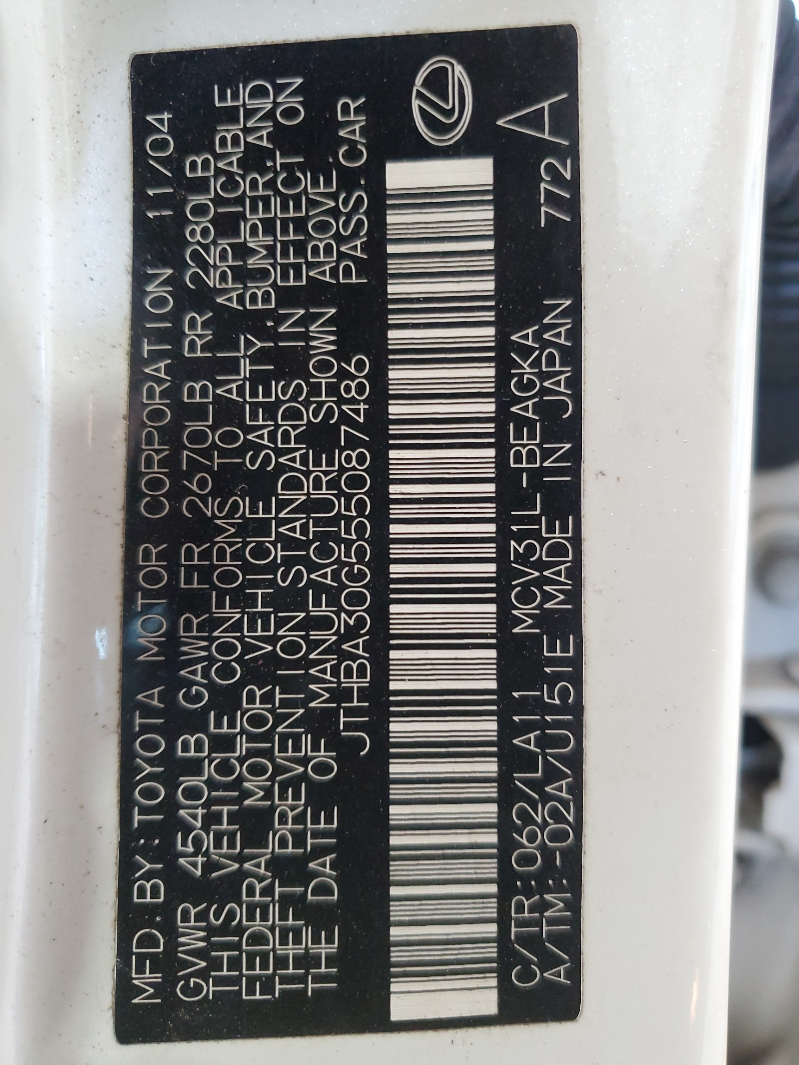 JTHBA30G555087486 2005 Lexus Es 330