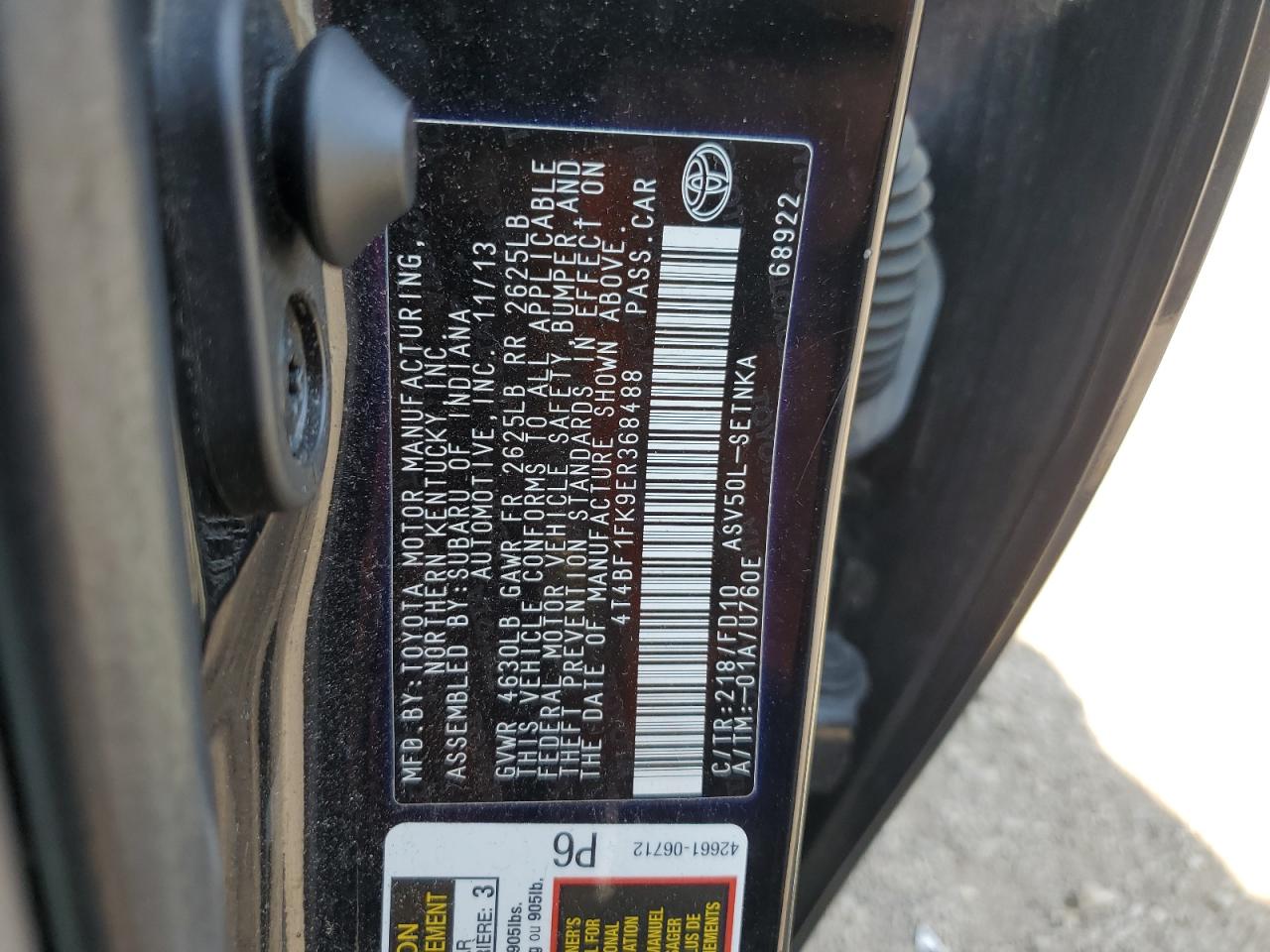 4T4BF1FK9ER368488 2014 Toyota Camry L