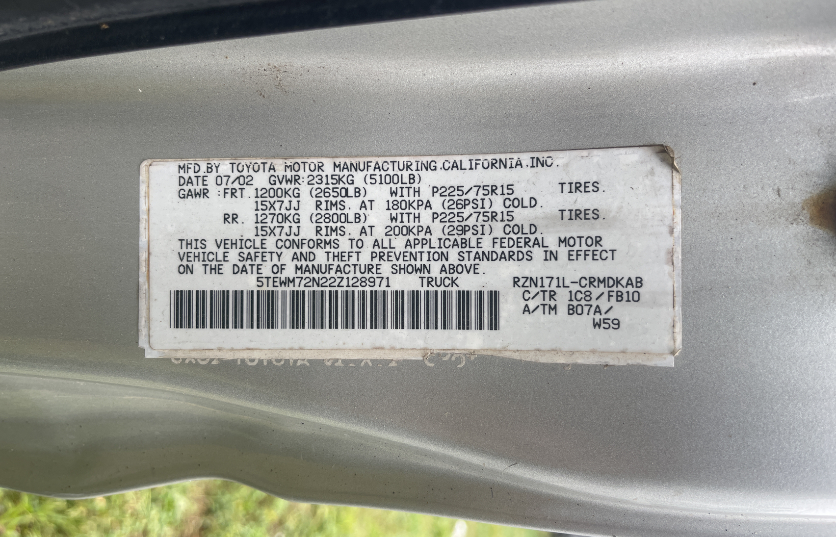 5TEWM72N22Z128971 2002 Toyota Tacoma Xtracab