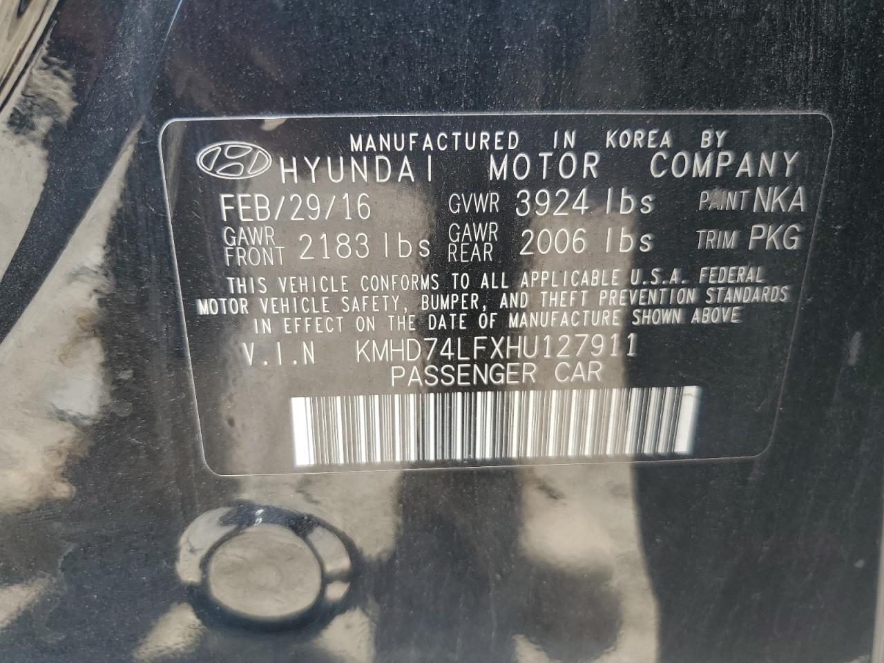 2017 Hyundai Elantra Se VIN: KMHD74LFXHU127911 Lot: 65708704