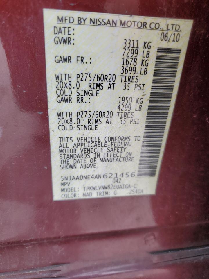 2010 Nissan Armada Platinum VIN: 5N1AA0NE4AN621456 Lot: 65906544