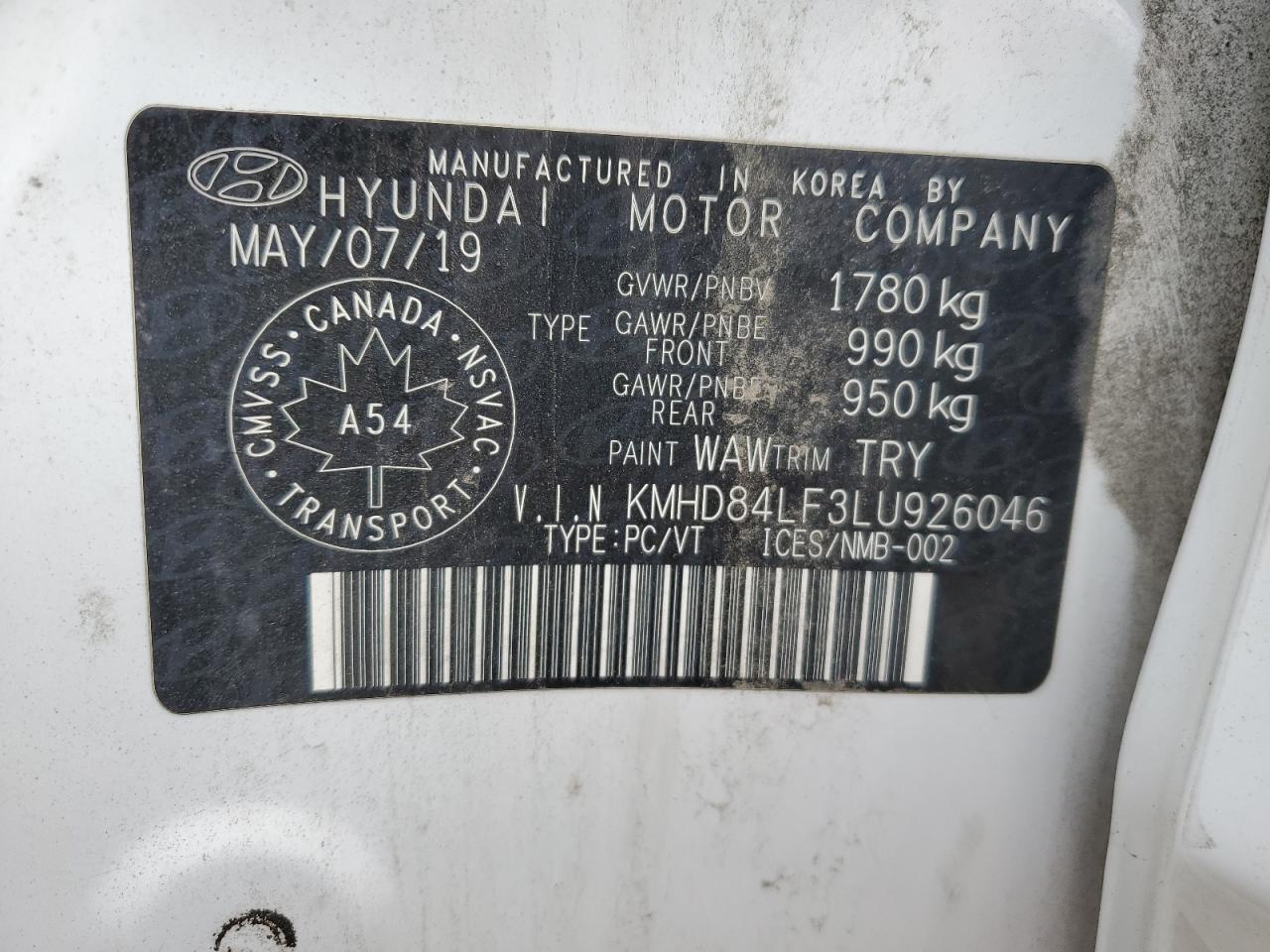 2020 Hyundai Elantra Sel VIN: KMHD84LF3LU926046 Lot: 69746134