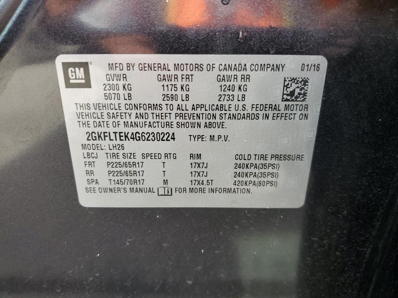 2GKFLTEK4G6230224 2016 GMC Terrain Sle