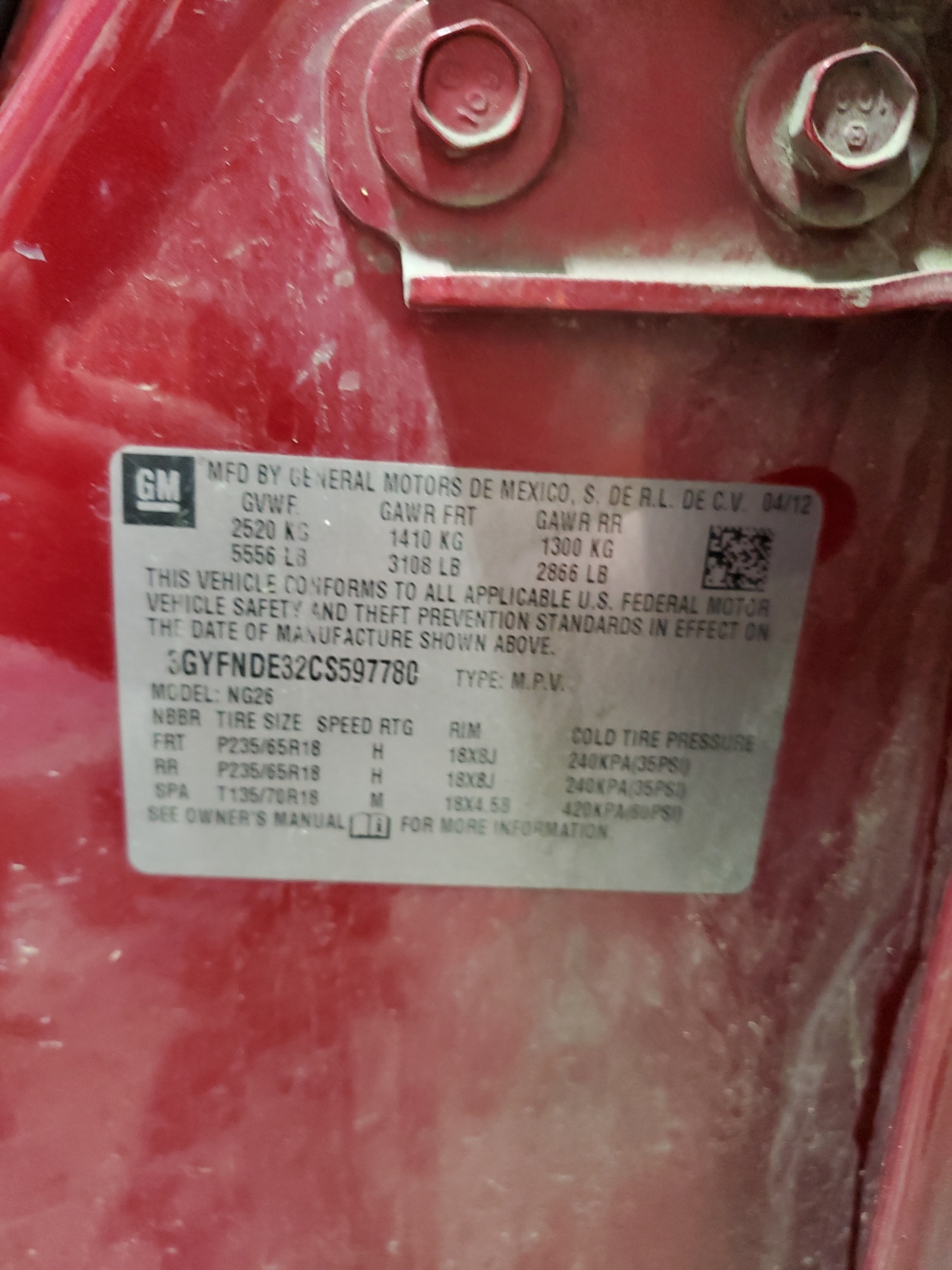 3GYFNDE32CS597780 2012 Cadillac Srx Luxury Collection