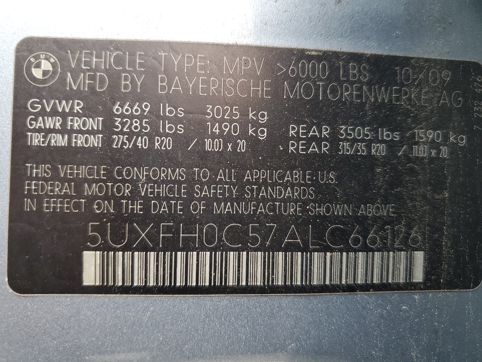 5UXFH0C57ALC66126 2010 BMW X6 Hybrid