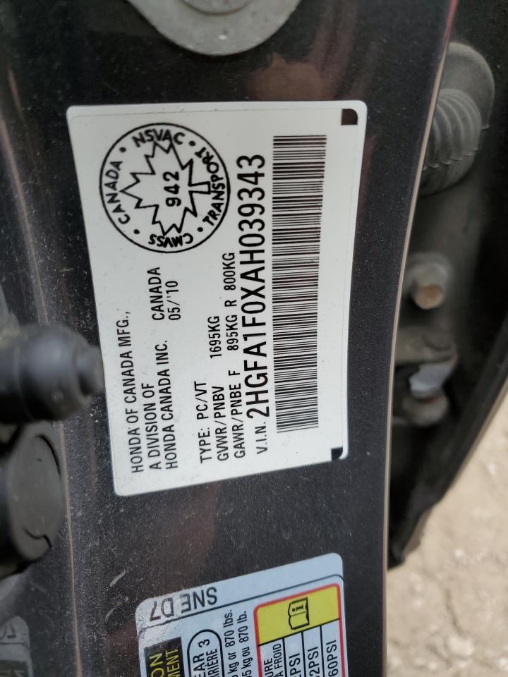 2010 Honda Civic Exl VIN: 2HGFA1F0XAH039343 Lot: 65864544