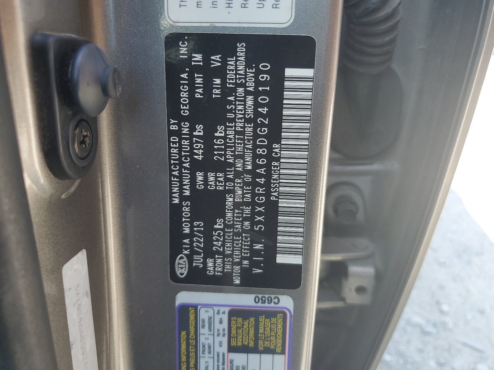 5XXGR4A68DG240190 2013 Kia Optima Sx