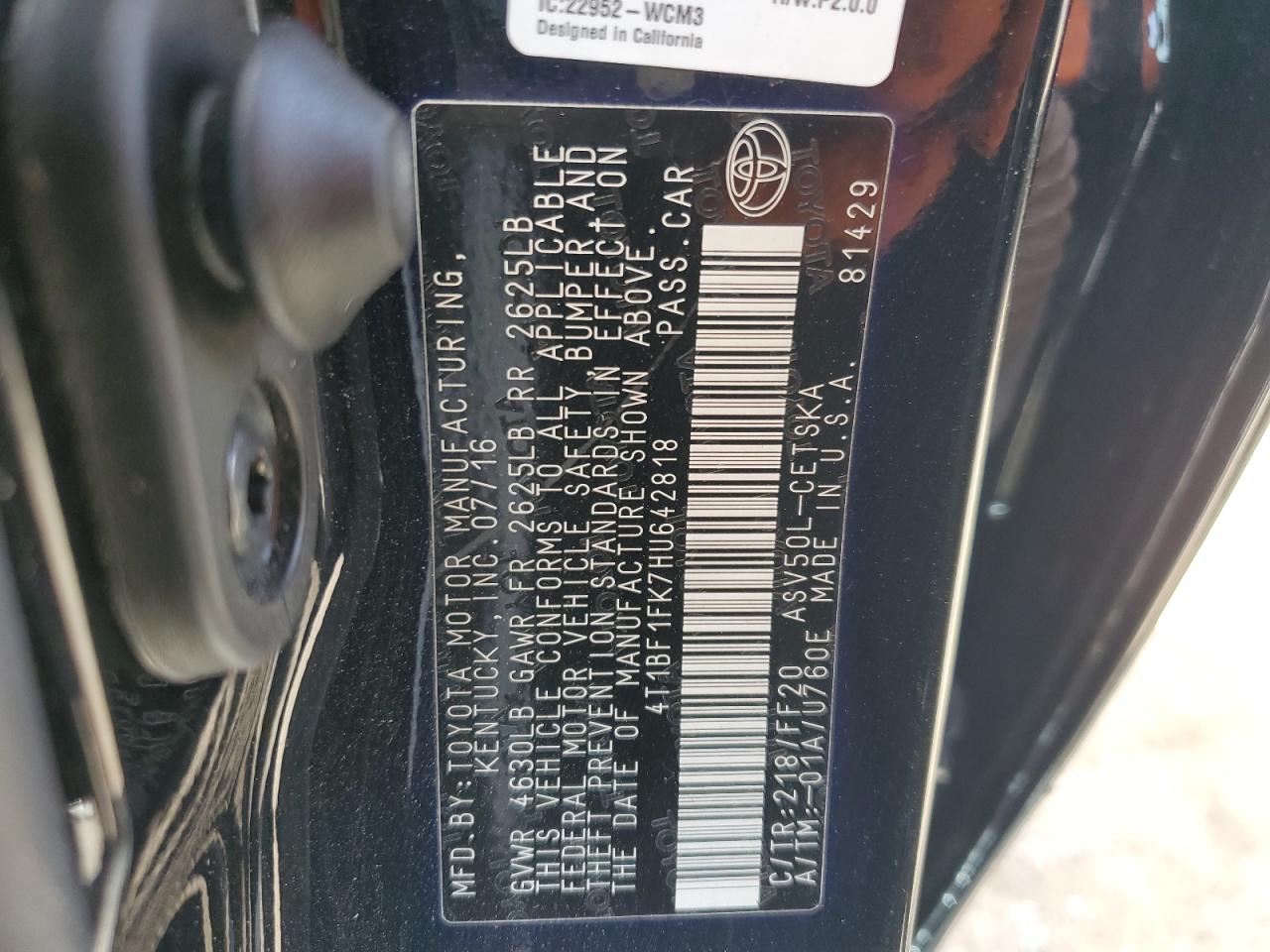 4T1BF1FK7HU642818 2017 Toyota Camry Le