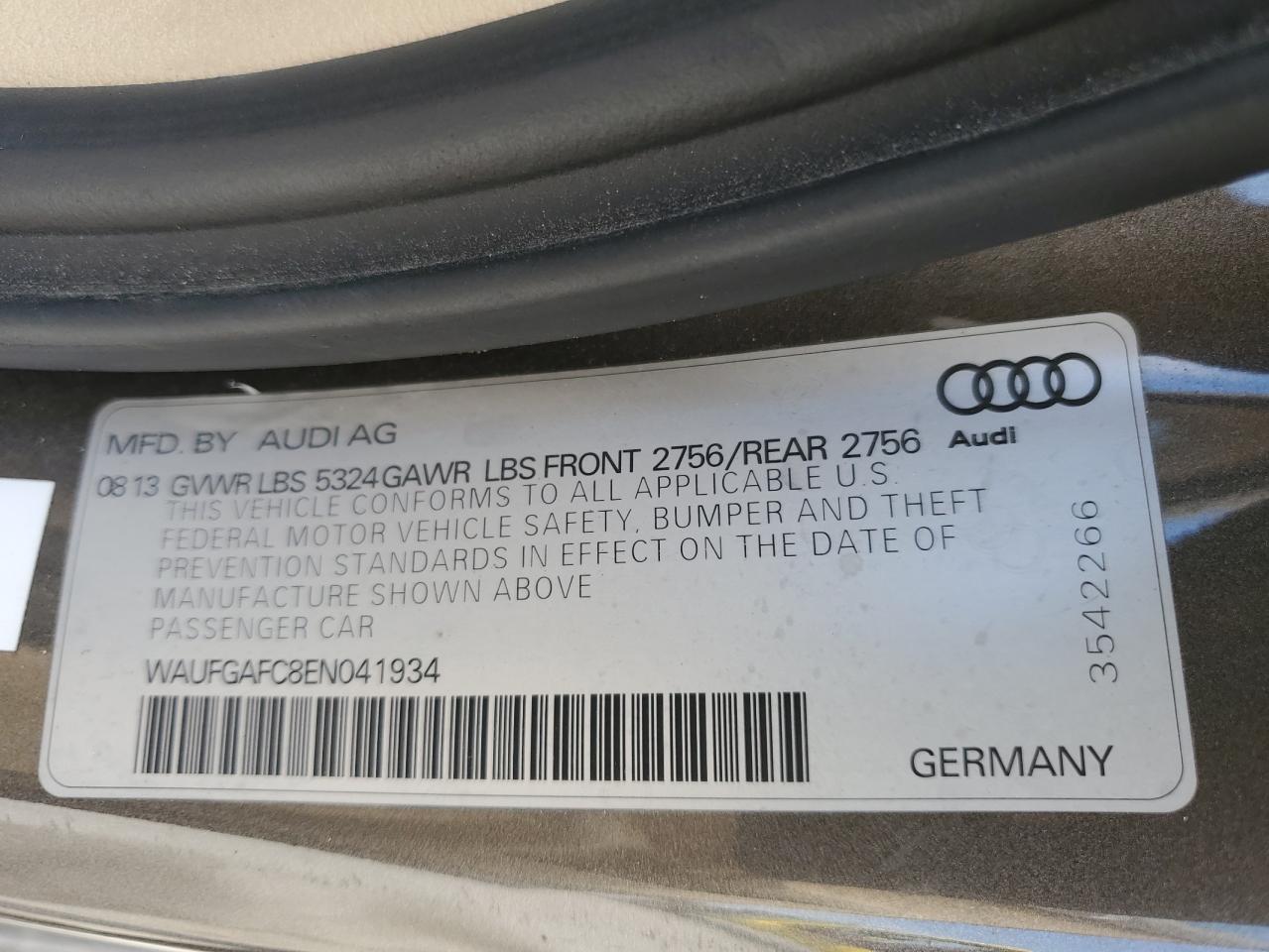 2014 Audi A6 Premium Plus VIN: WAUFGAFC8EN041934 Lot: 62509584