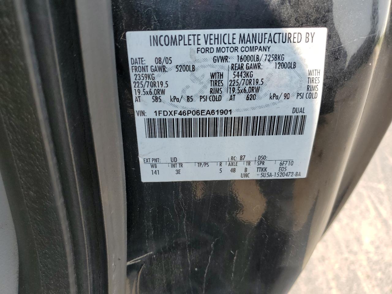 2006 Ford F450 Super Duty VIN: 1FDXF46P06EA61901 Lot: 68084294