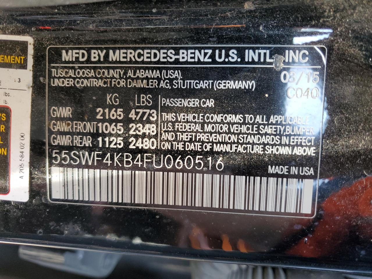 2015 Mercedes-Benz C 300 4Matic VIN: 55SWF4KB4FU060516 Lot: 69250674