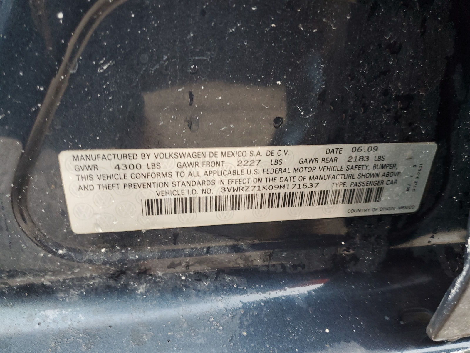 3VWRZ71K09M171537 2009 Volkswagen Jetta Se