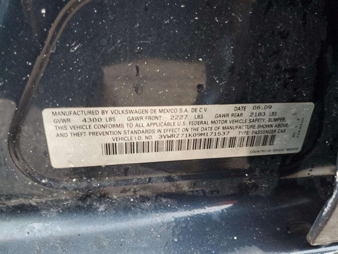 2009 Volkswagen Jetta Se VIN: 3VWRZ71K09M171537 Lot: 68432934
