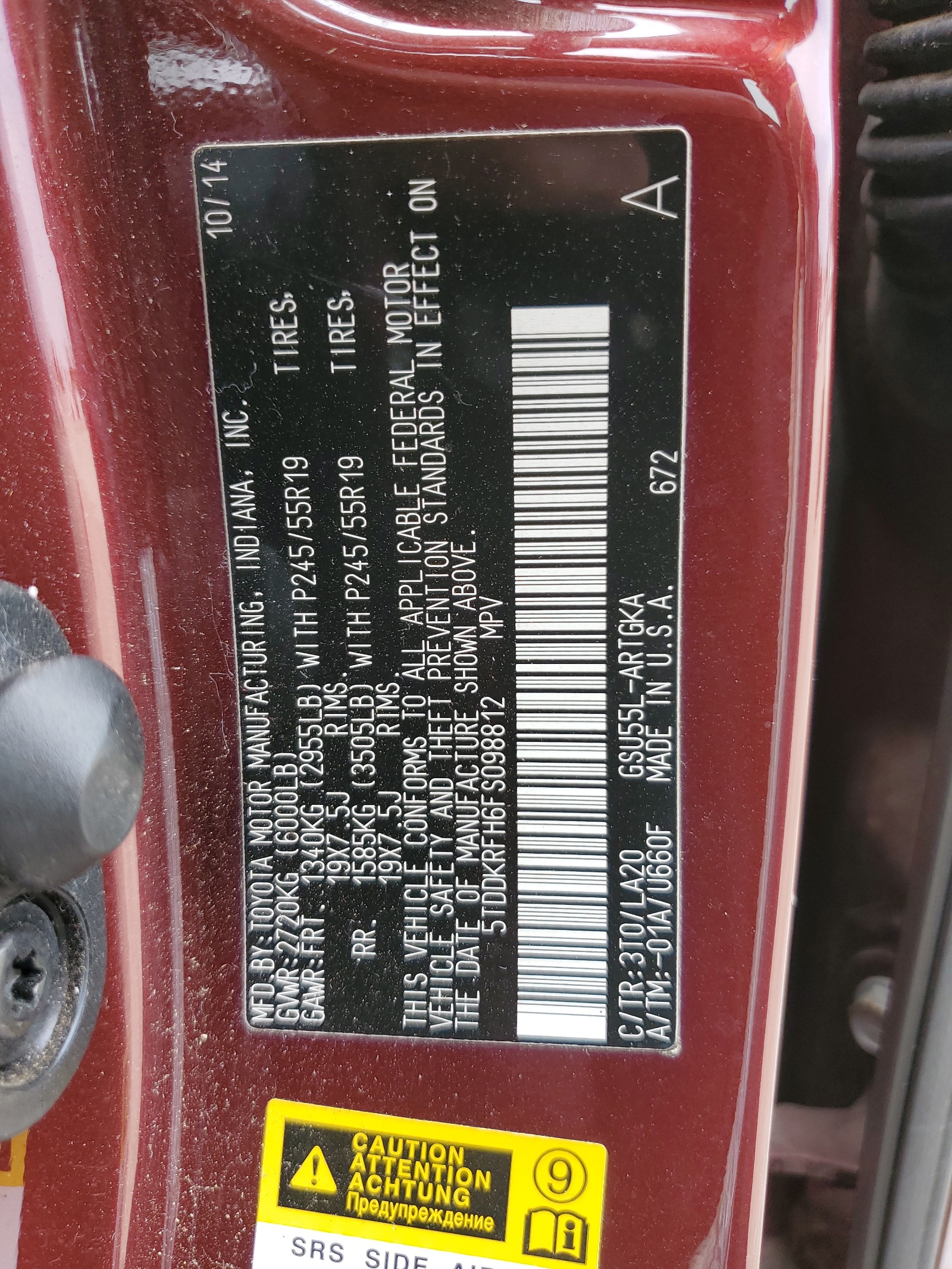 5TDDKRFH6FS098812 2015 Toyota Highlander Limited