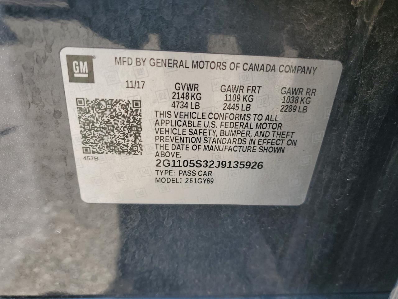 2G1105S32J9135926 2018 Chevrolet Impala Lt