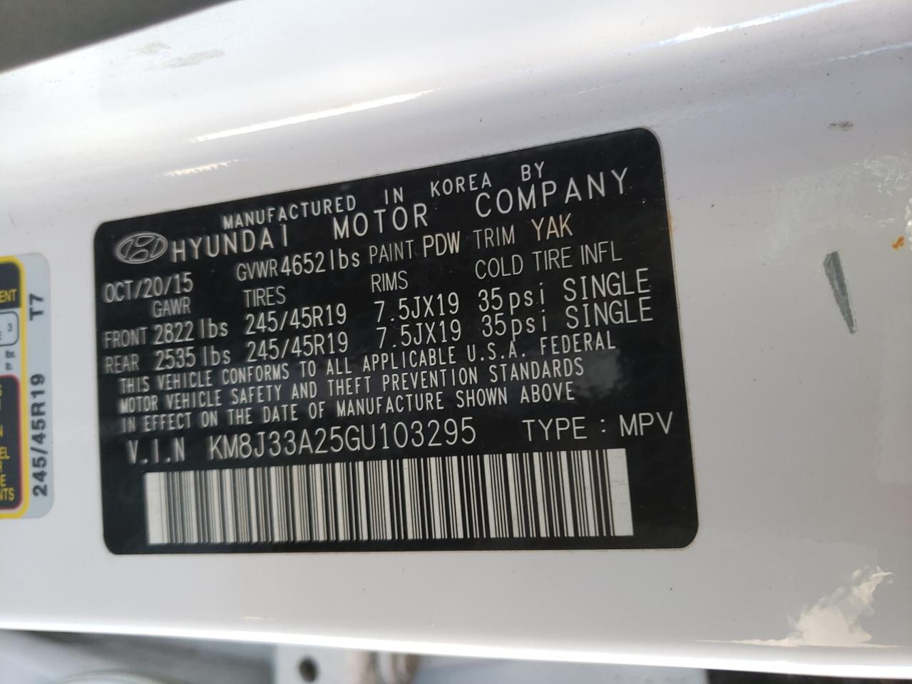 2016 Hyundai Tucson Limited VIN: KM8J33A25GU103295 Lot: 68388224