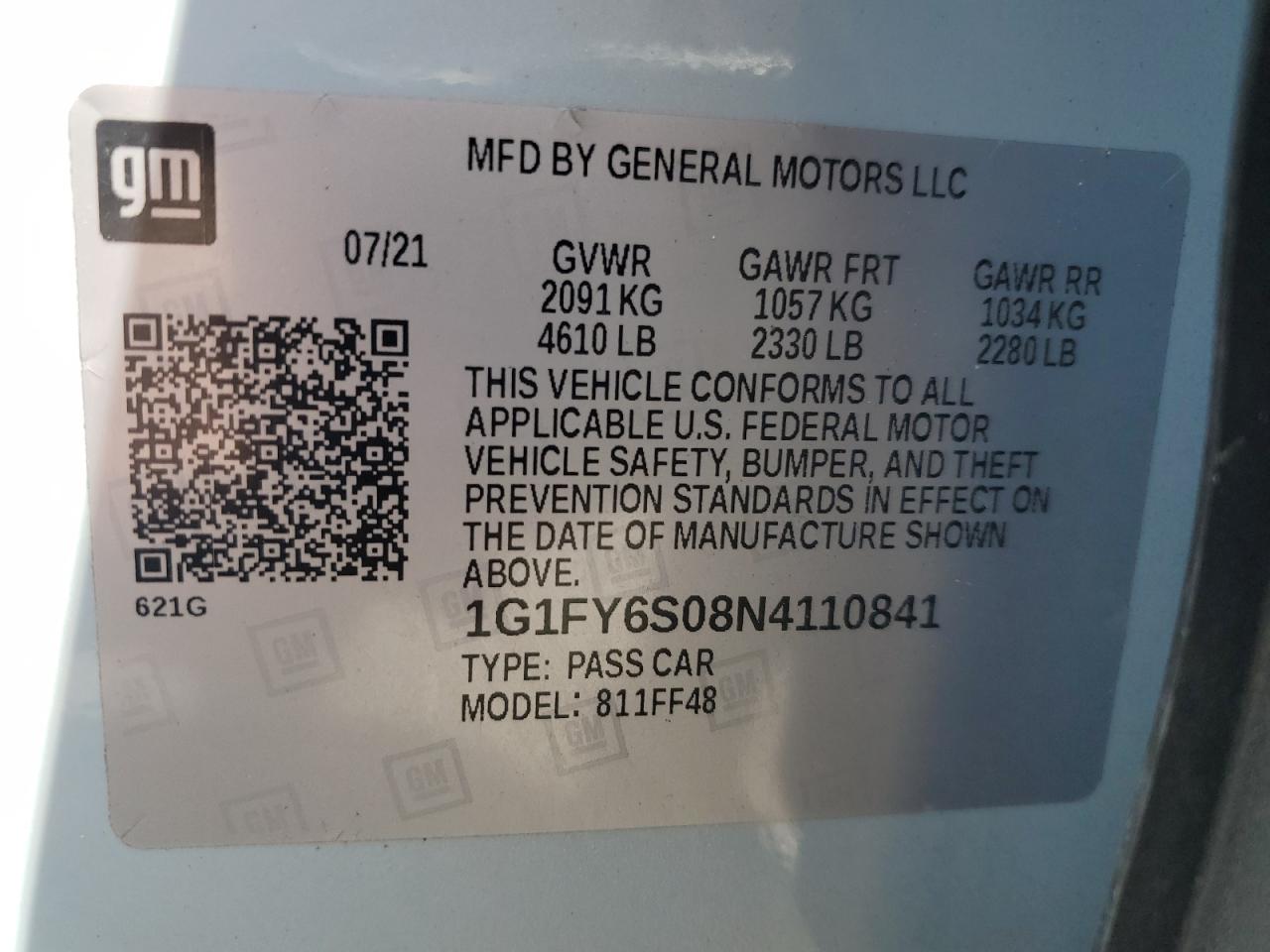 1G1FY6S08N4110841 2022 Chevrolet Bolt Euv Lt