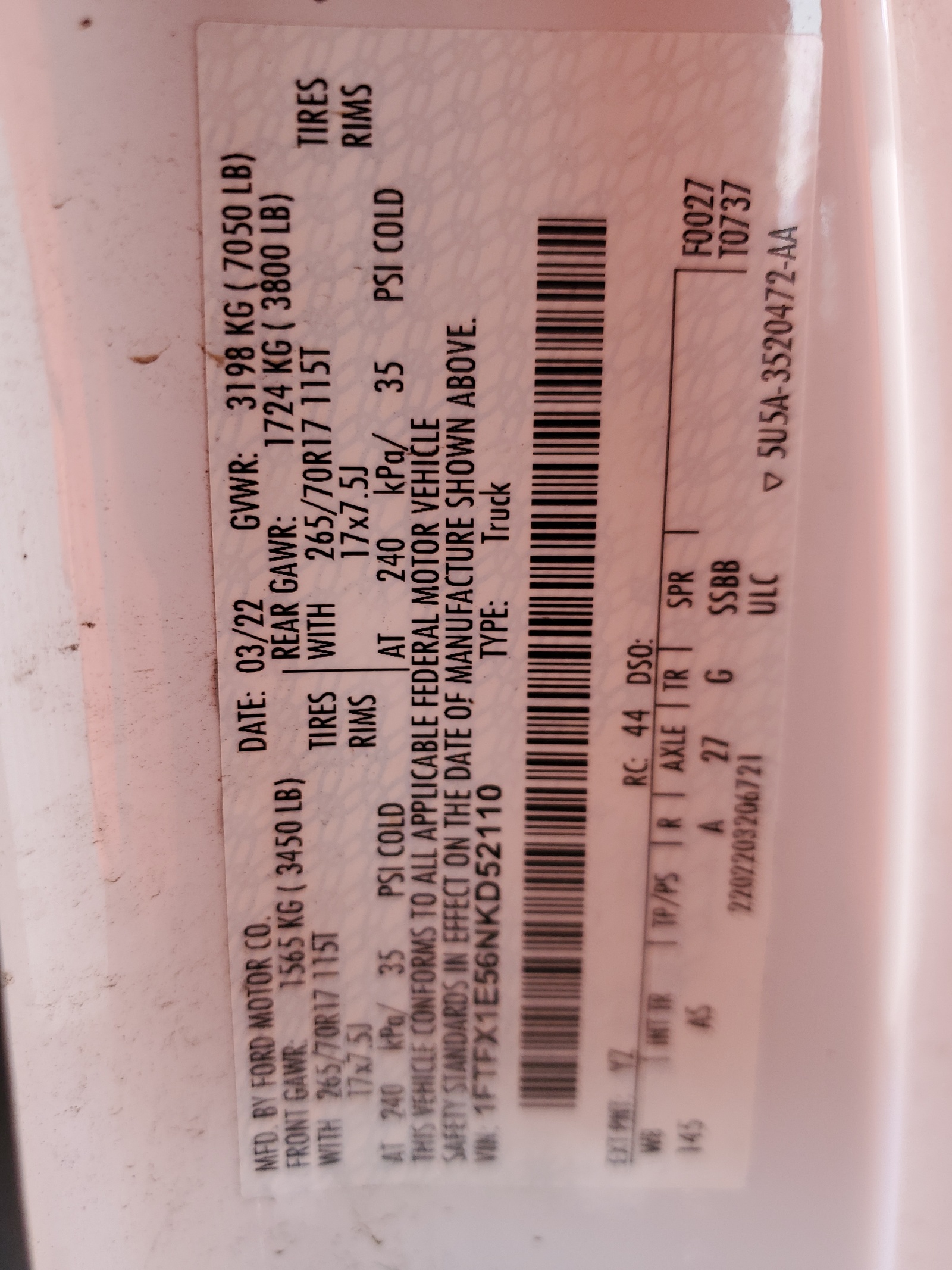 1FTFX1E56NKD52110 2022 Ford F150 Super Cab