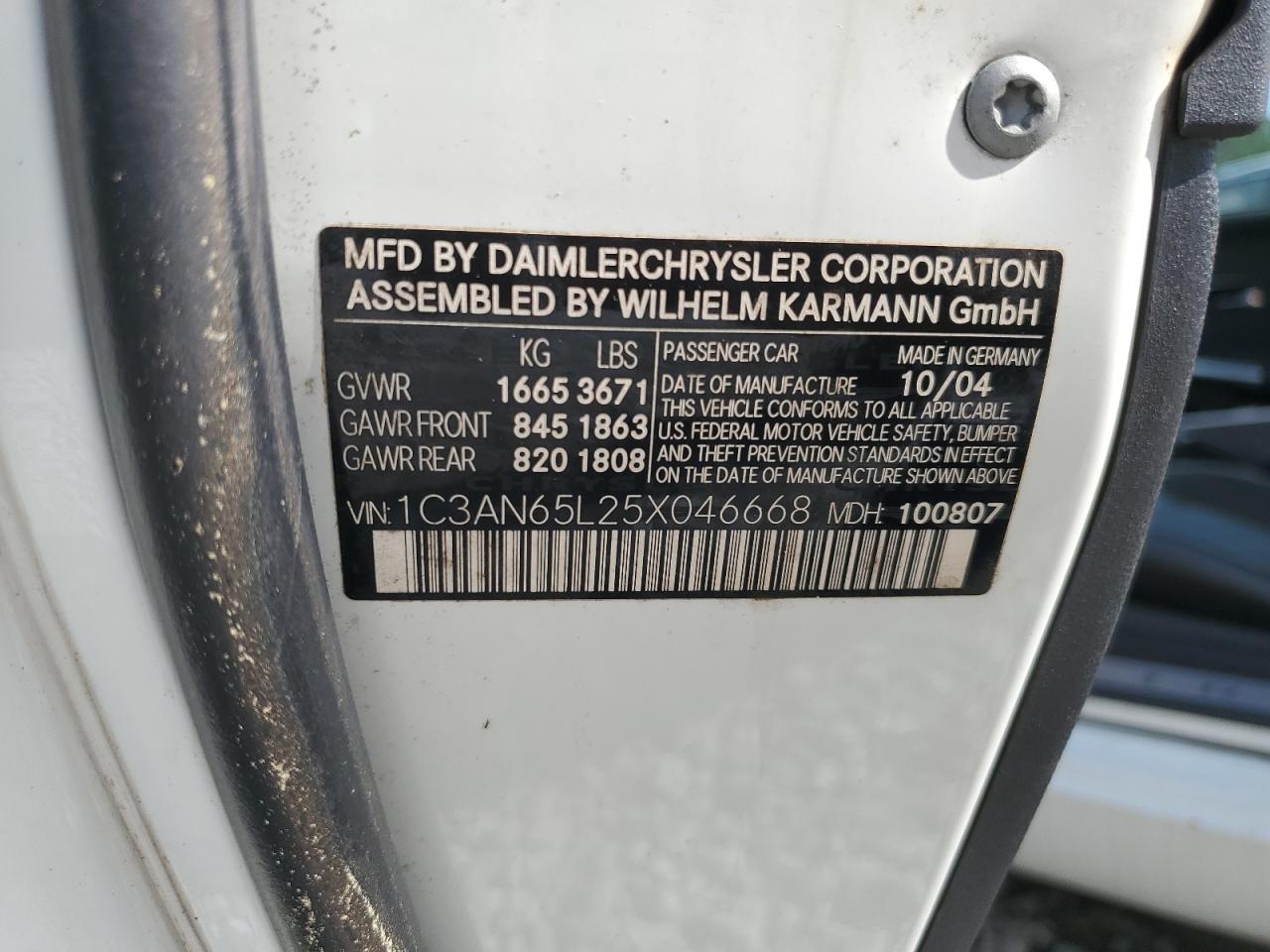 2005 Chrysler Crossfire Limited VIN: 1C3AN65L25X046668 Lot: 68606624