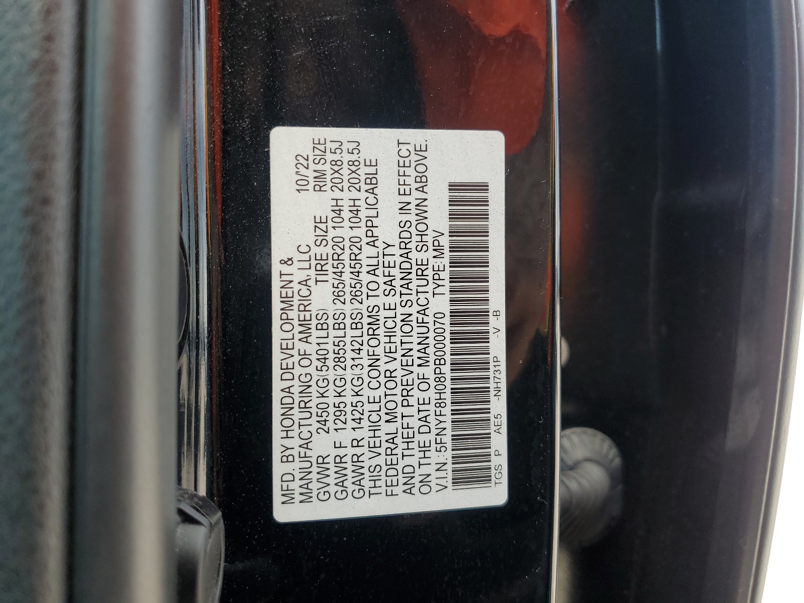 5FNYF8H08PB000070 2023 Honda Passport Elite