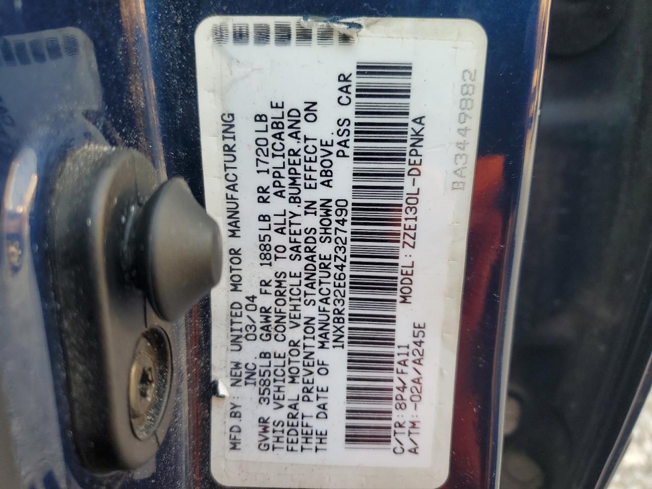 2004 Toyota Corolla Ce VIN: 1NXBR32E64Z327490 Lot: 66106064