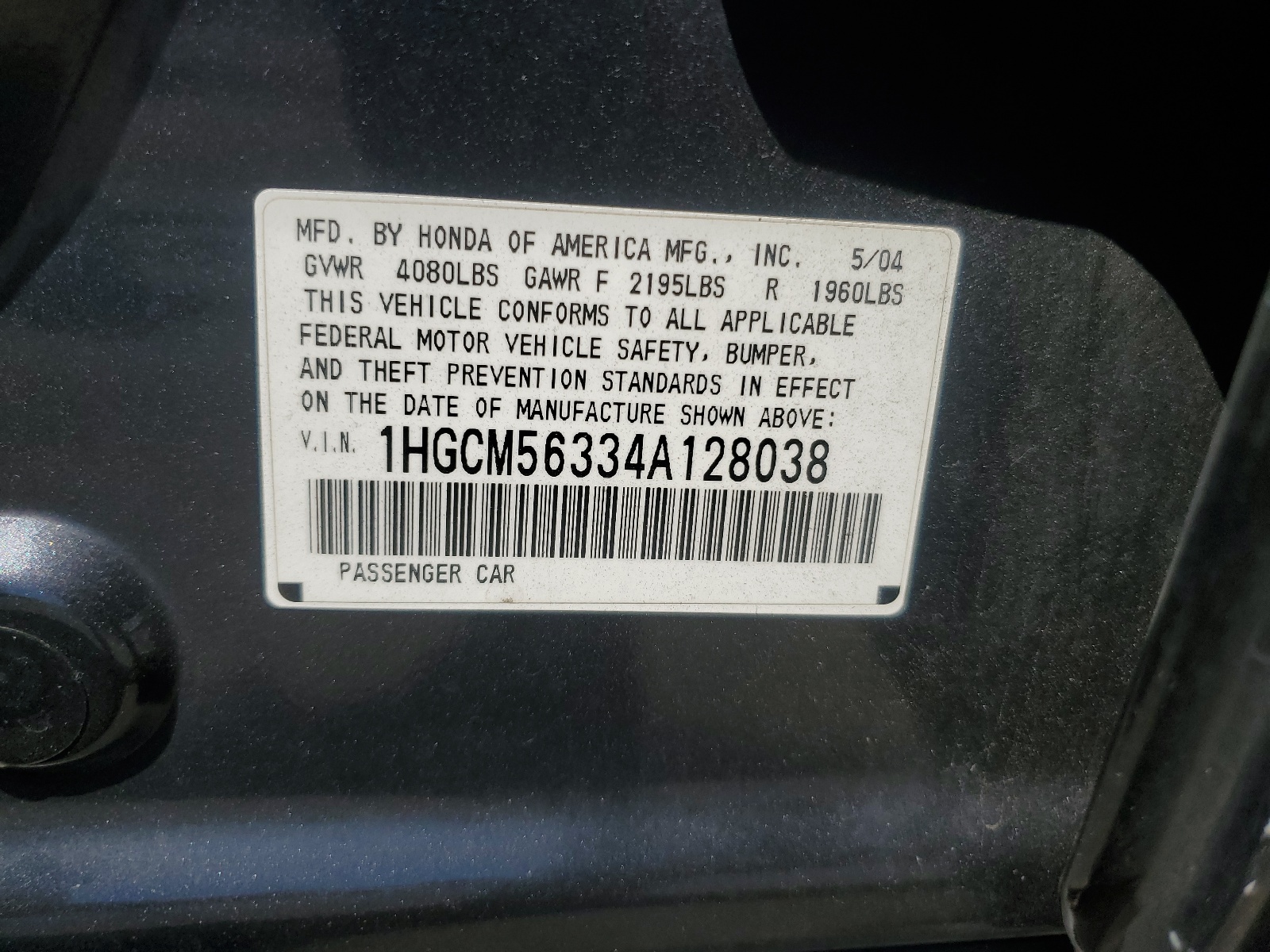 1HGCM56334A128038 2004 Honda Accord Lx