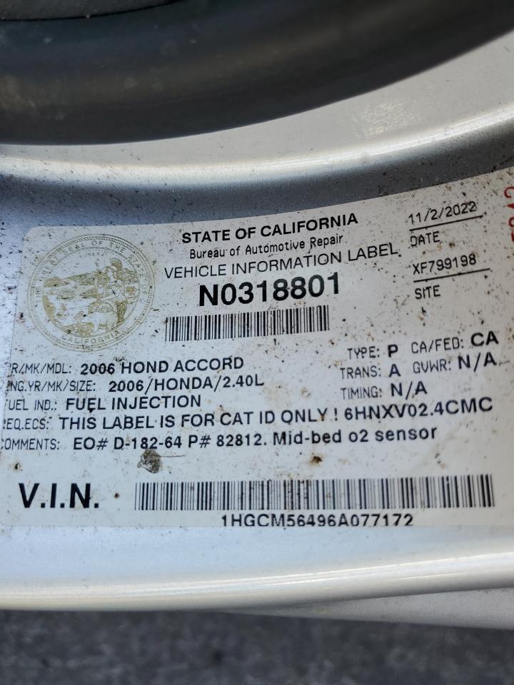 2006 Honda Accord Lx VIN: 1HGCM56496A077172 Lot: 68498414