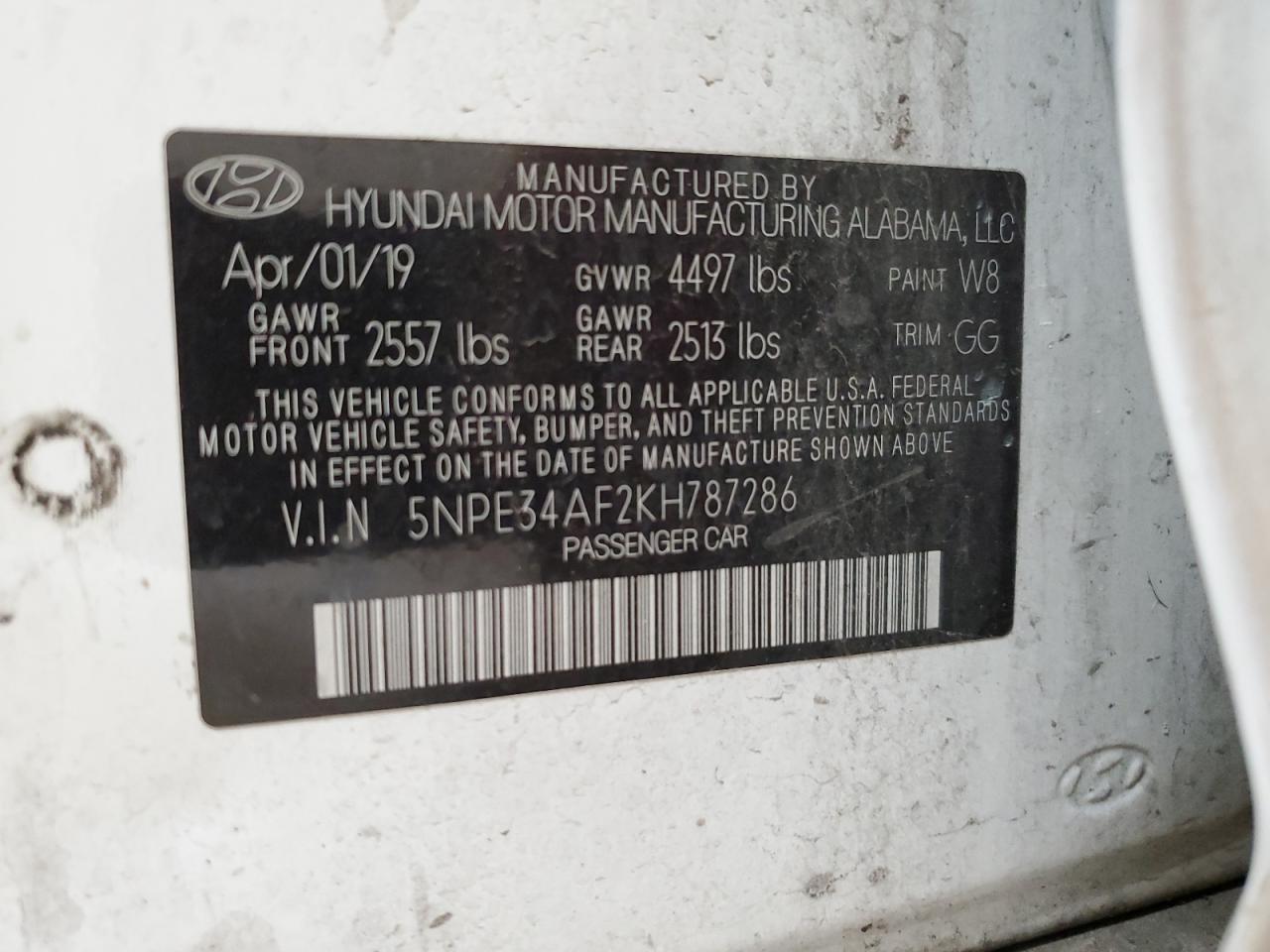 5NPE34AF2KH787286 2019 Hyundai Sonata Limited