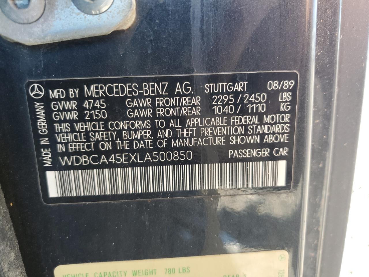 1990 Mercedes-Benz 560 Sec VIN: WDBCA45EXLA500850 Lot: 69131404