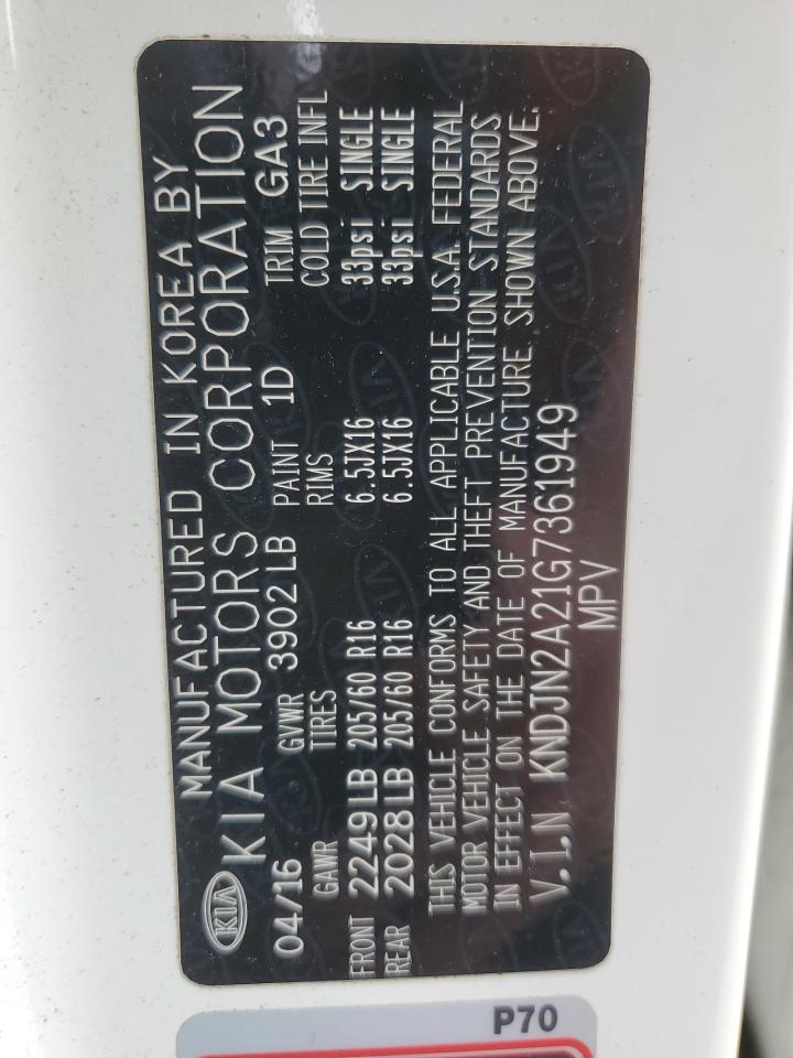 2016 Kia Soul VIN: KNDJN2A21G7361949 Lot: 66167554