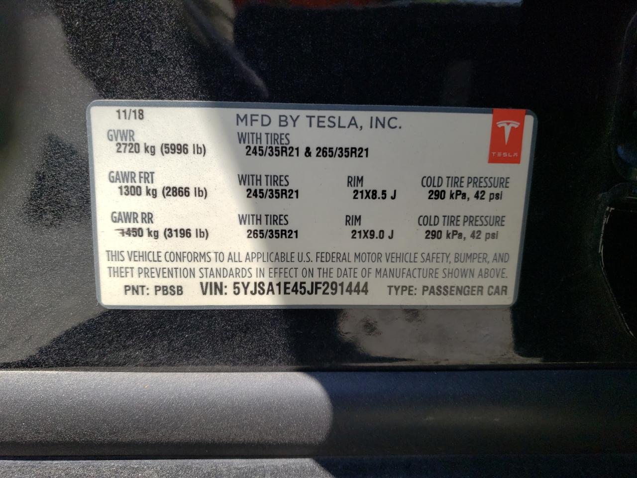 5YJSA1E45JF291444 2018 Tesla Model S