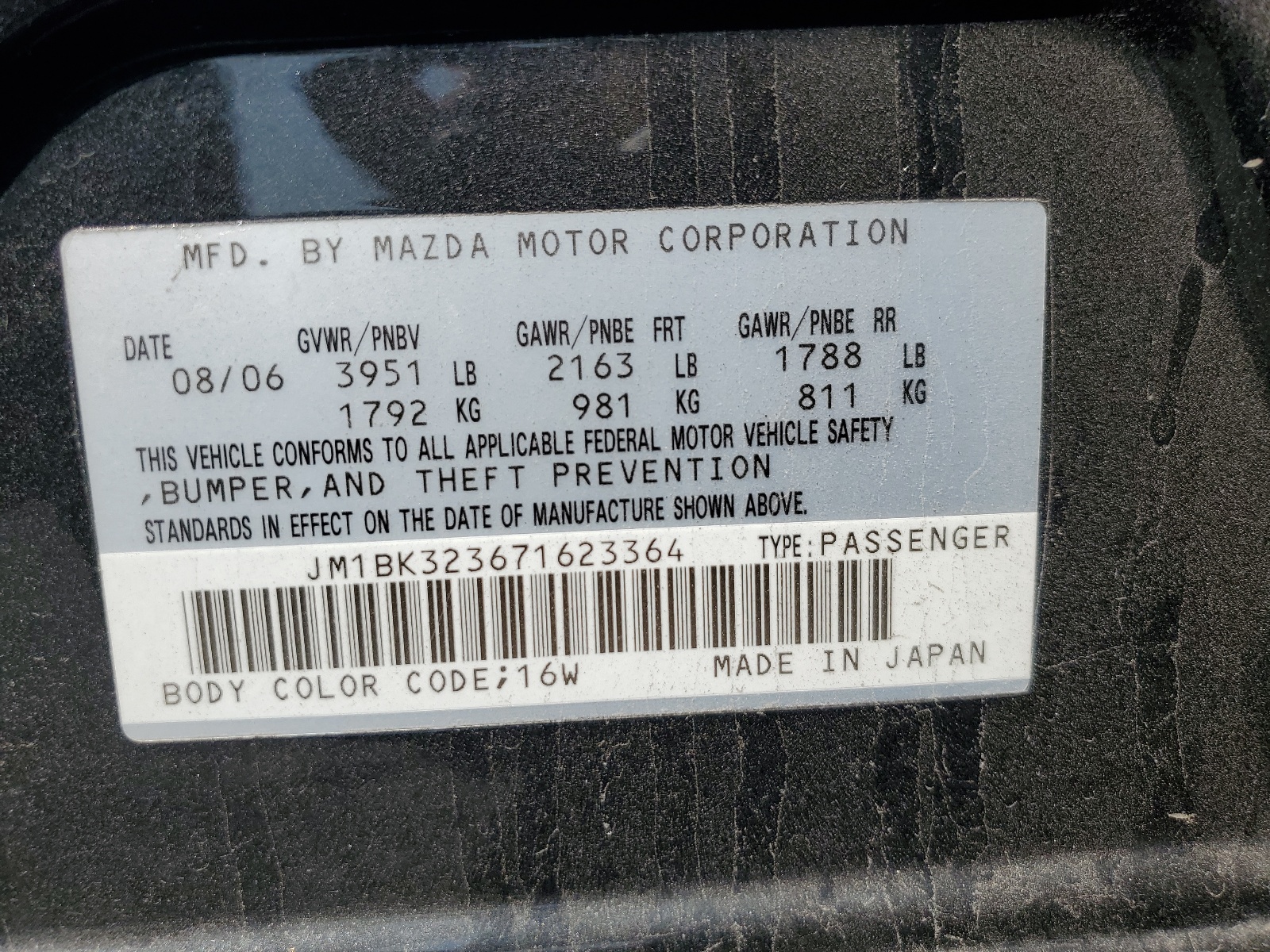 JM1BK323671623364 2007 Mazda 3 S