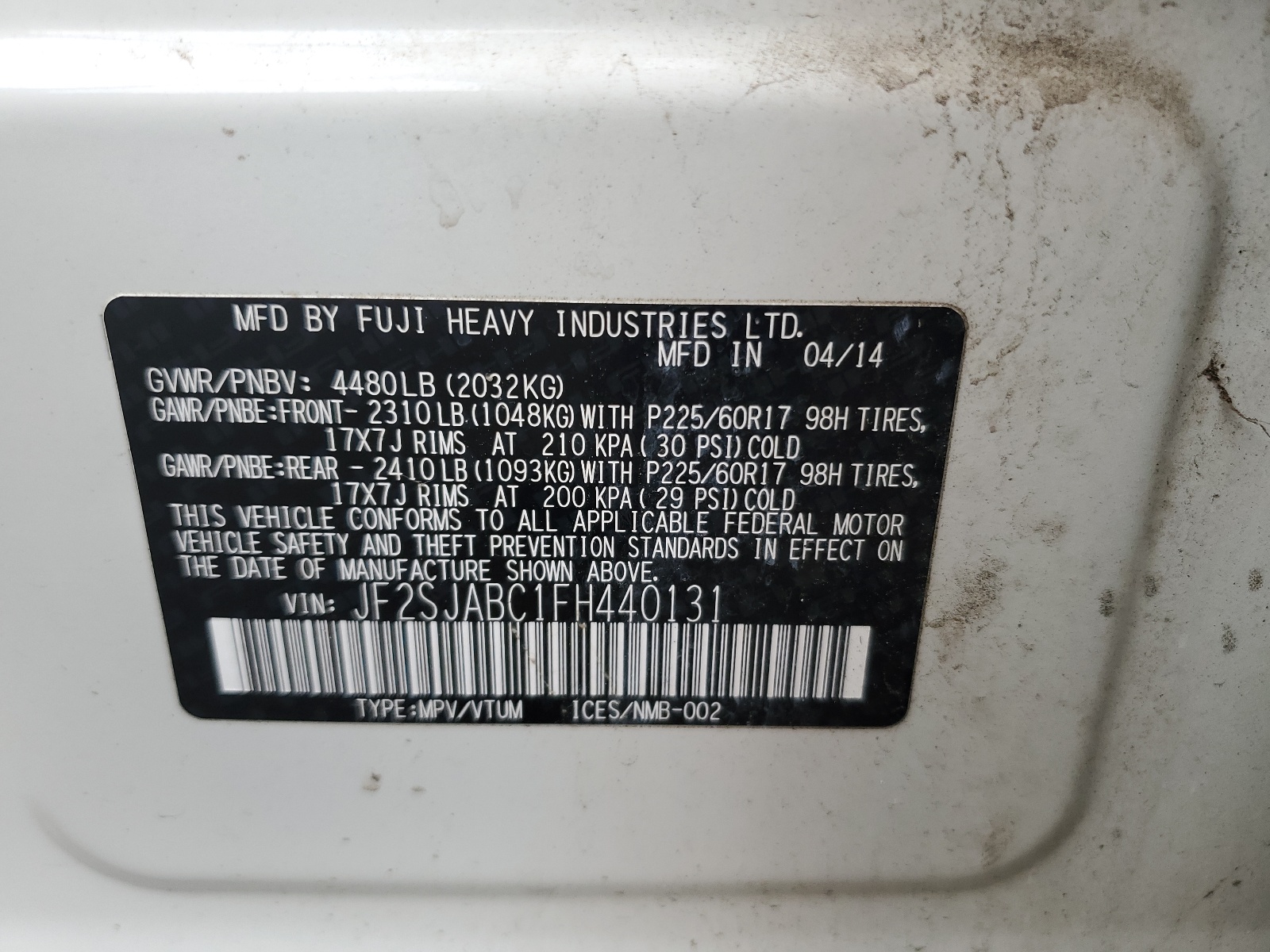 JF2SJABC1FH440131 2015 Subaru Forester 2.5I