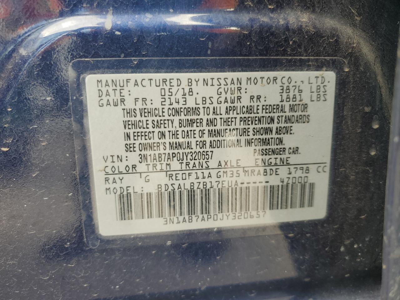 3N1AB7AP0JY320657 2018 Nissan Sentra S