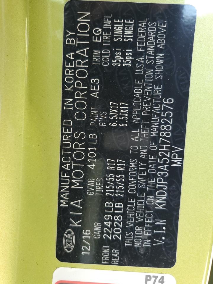 2017 Kia Soul + VIN: KNDJP3A52H7882576 Lot: 66989604