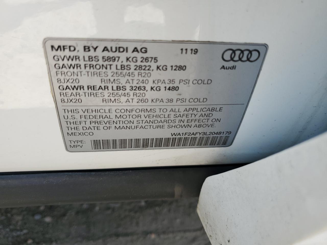 2020 Audi Q5 E Prestige VIN: WA1F2AFY3L2048179 Lot: 65838304