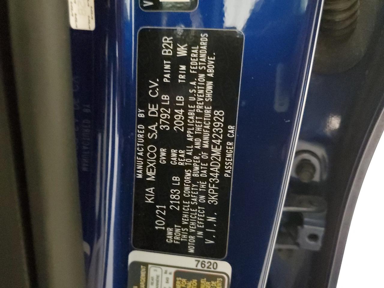 2021 Kia Forte Gt Line VIN: 3KPF34AD2ME423928 Lot: 67059754