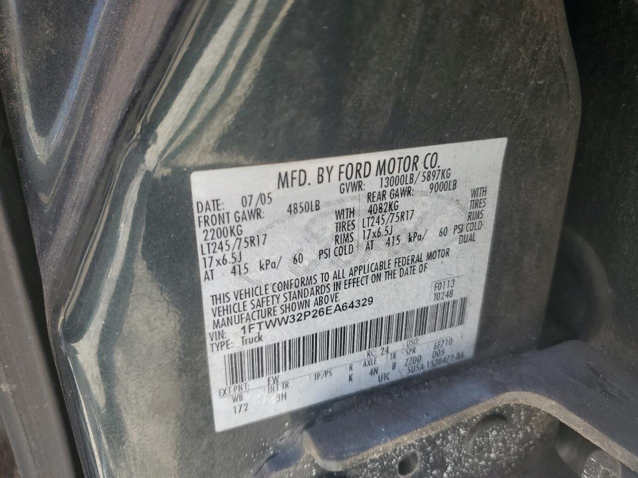 1FTWW32P26EA64329 2006 Ford F350 Super Duty 1FTWW32P26EA64329 2006 Ford F350 Super Duty