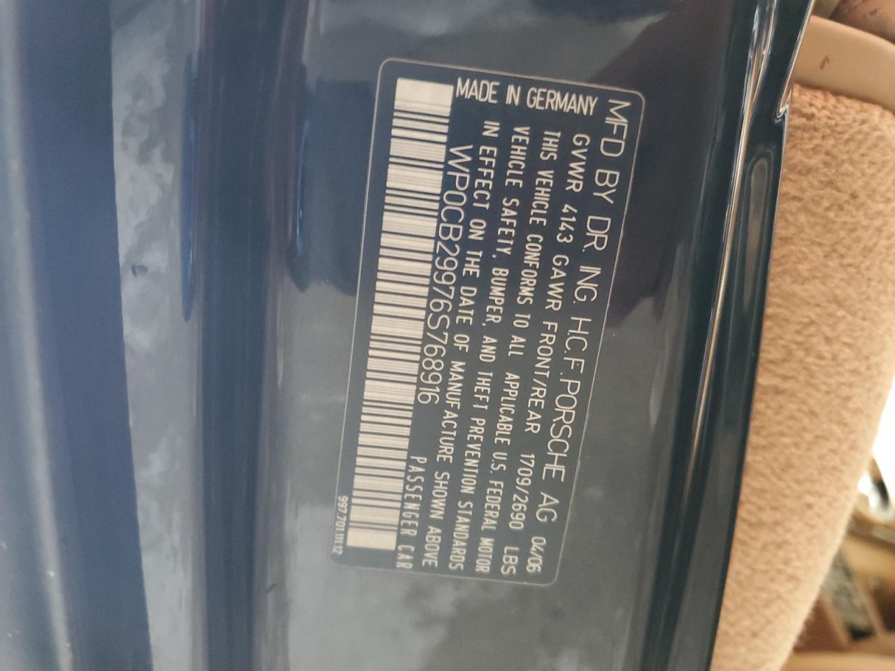 2006 Porsche 911 Carrera S Cabriolet VIN: WP0CB29976S768916 Lot: 67020894