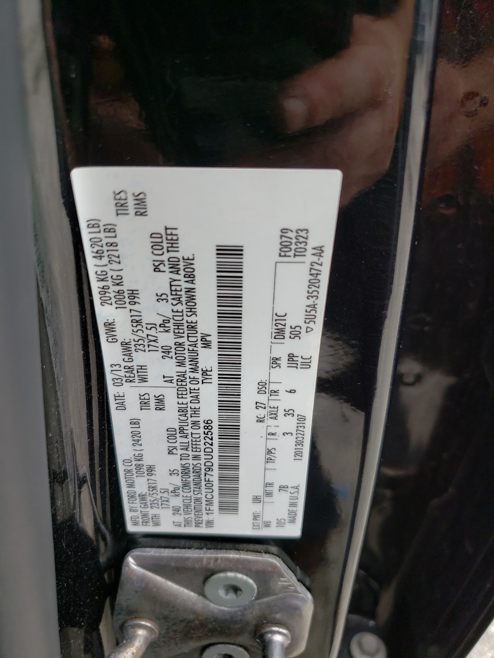 1FMCU0F79DUD22586 2013 Ford Escape S