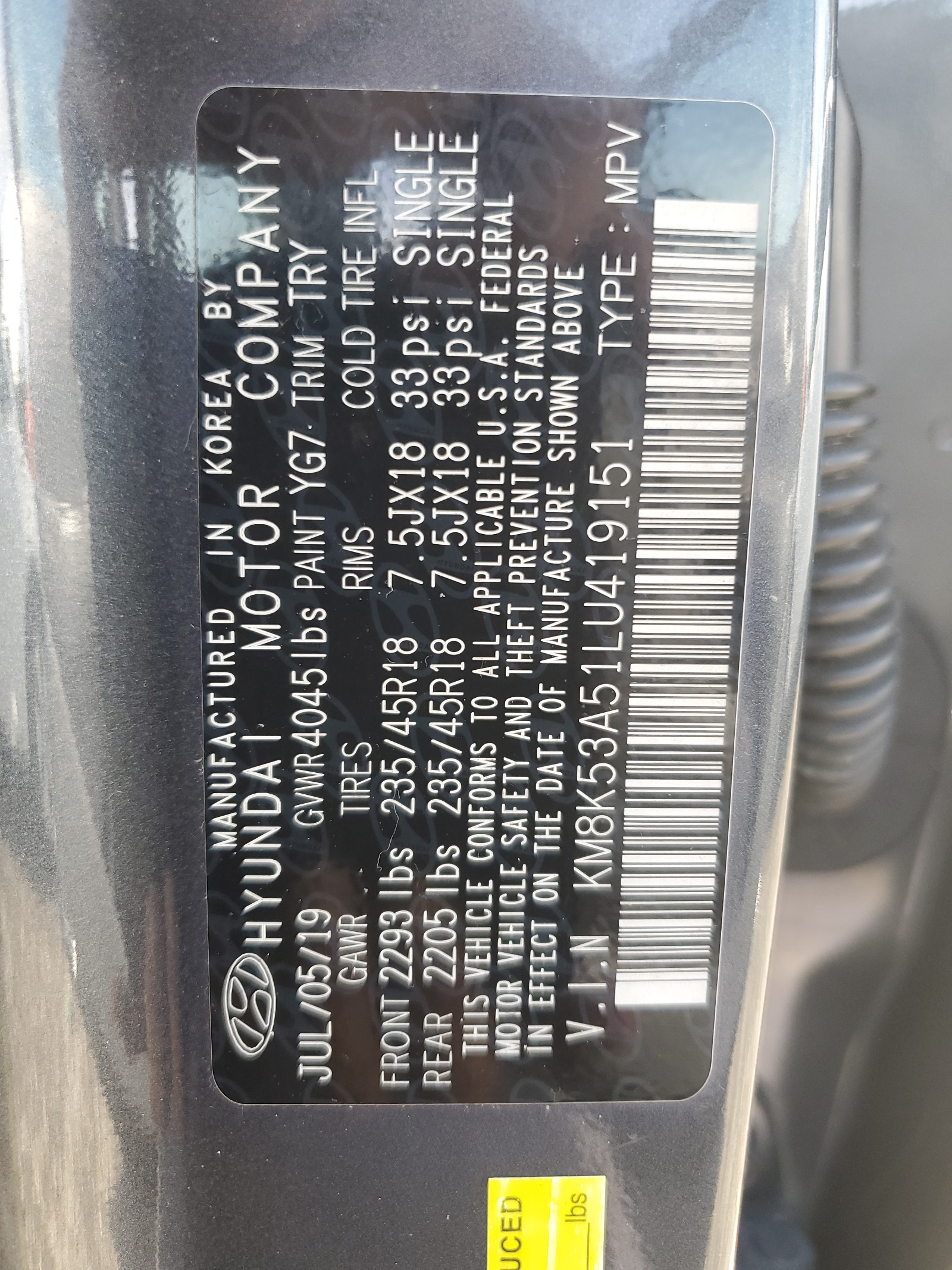 KM8K53A51LU419151 2020 Hyundai Kona Ultimate