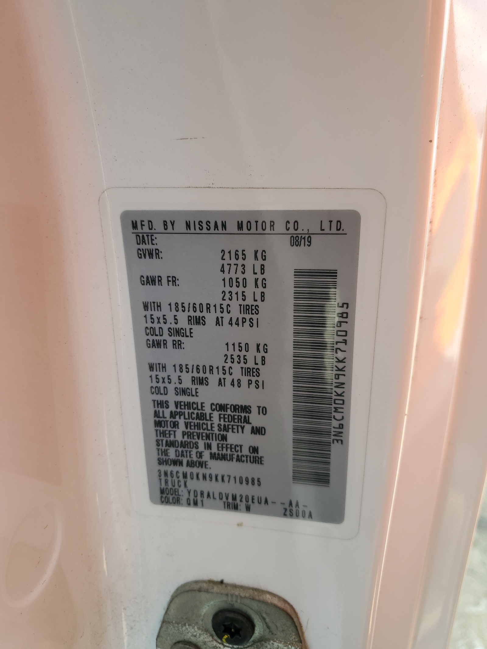 3N6CM0KN9KK710985 2019 Nissan Nv200 2.5S