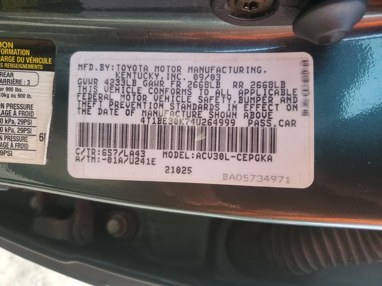 4T1BE30K74U264999 2004 Toyota Camry Le