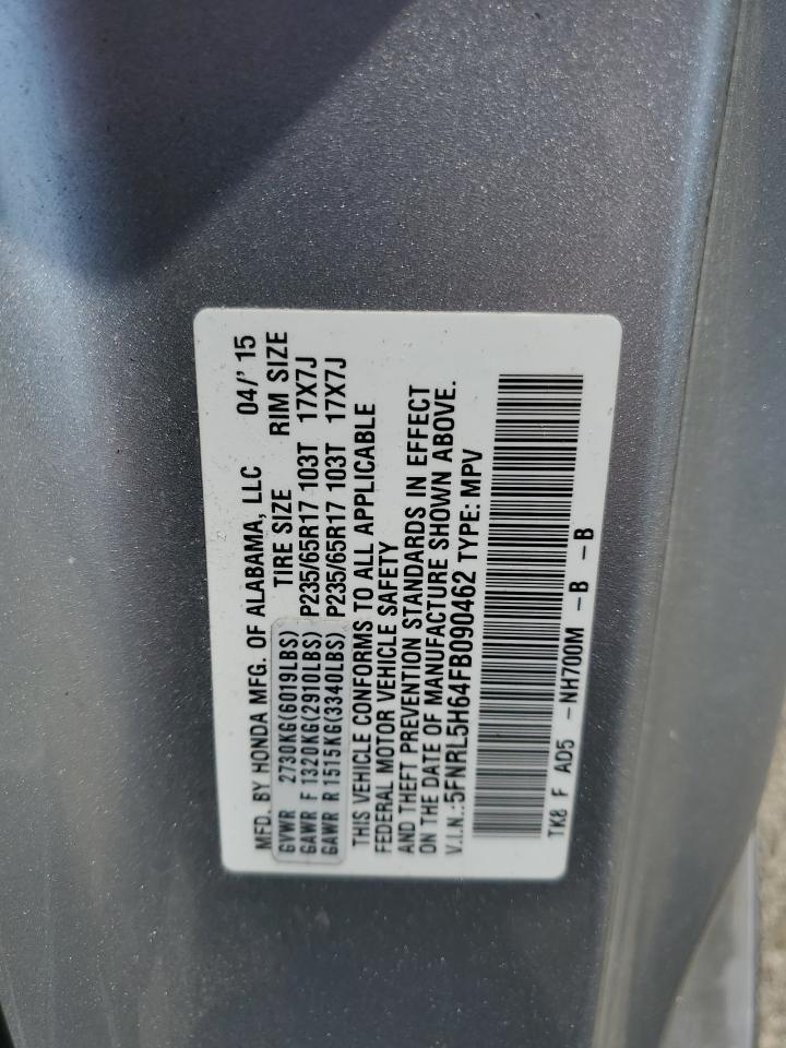 5FNRL5H64FB090462 2015 Honda Odyssey Exl