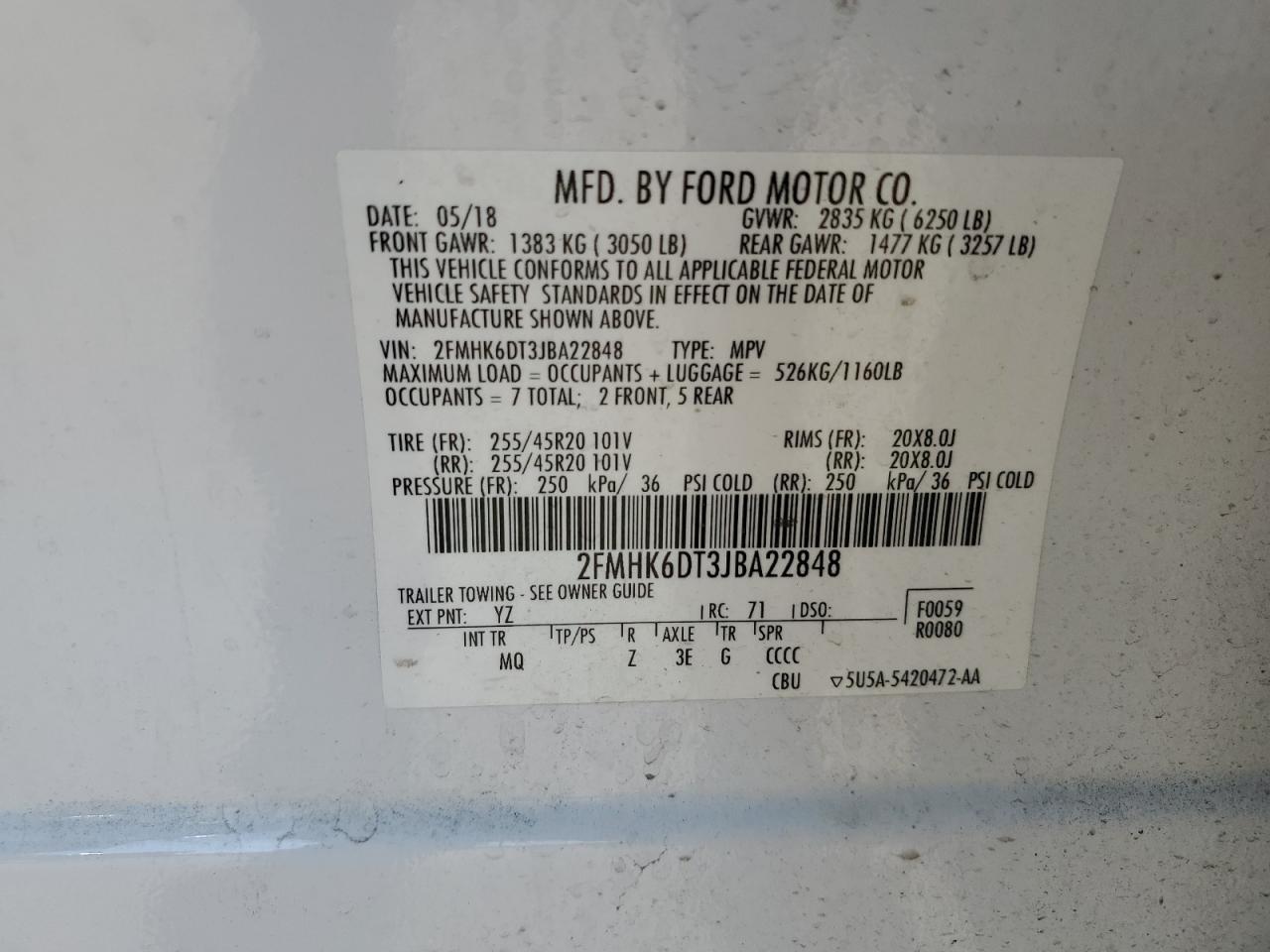 2FMHK6DT3JBA22848 2018 Ford Flex Limited