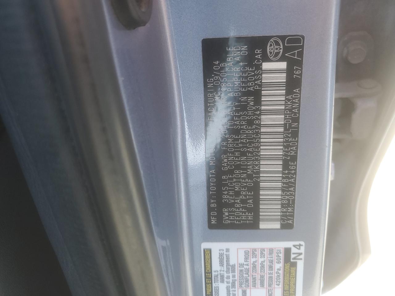 2005 Toyota Corolla Matrix Xr VIN: 2T1KR32E95C378243 Lot: 64718634