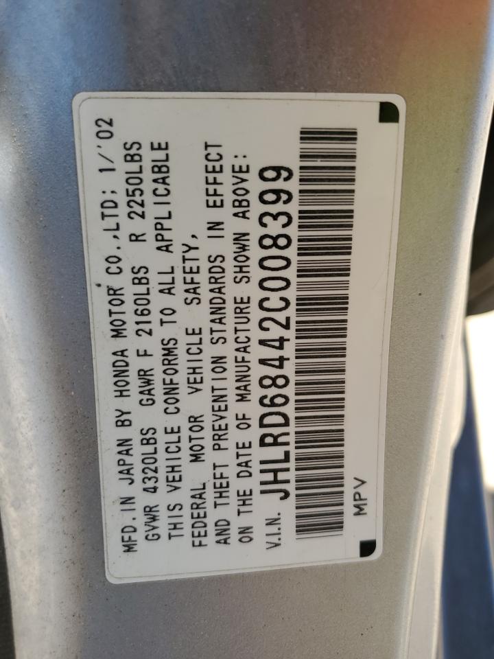 2002 Honda Cr-V Lx VIN: JHLRD68442C008399 Lot: 68003474